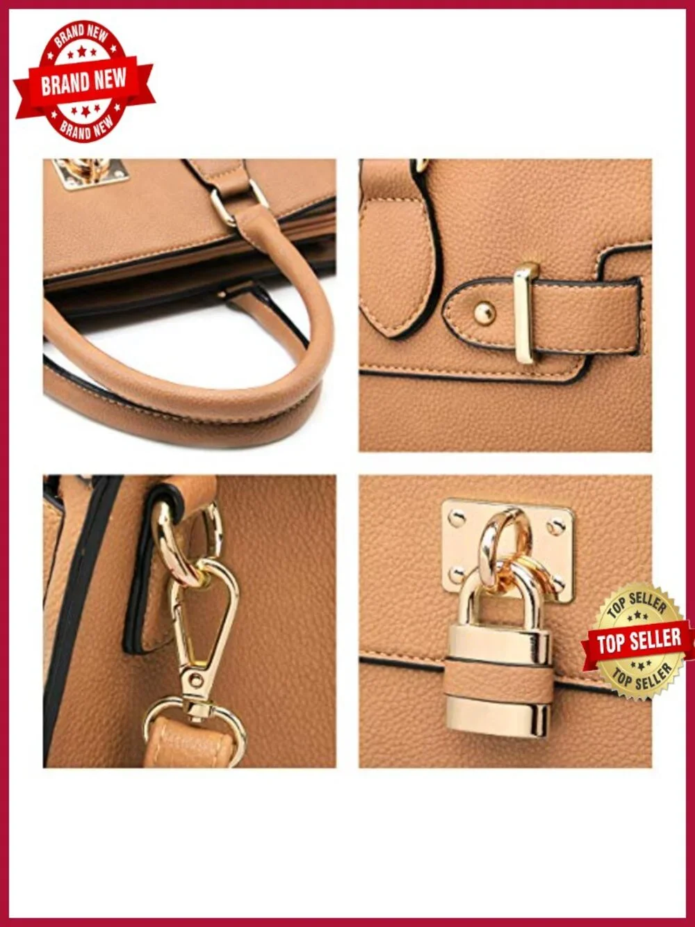 Vegan Leather Satchel Tote Handbag with Matching Clutch